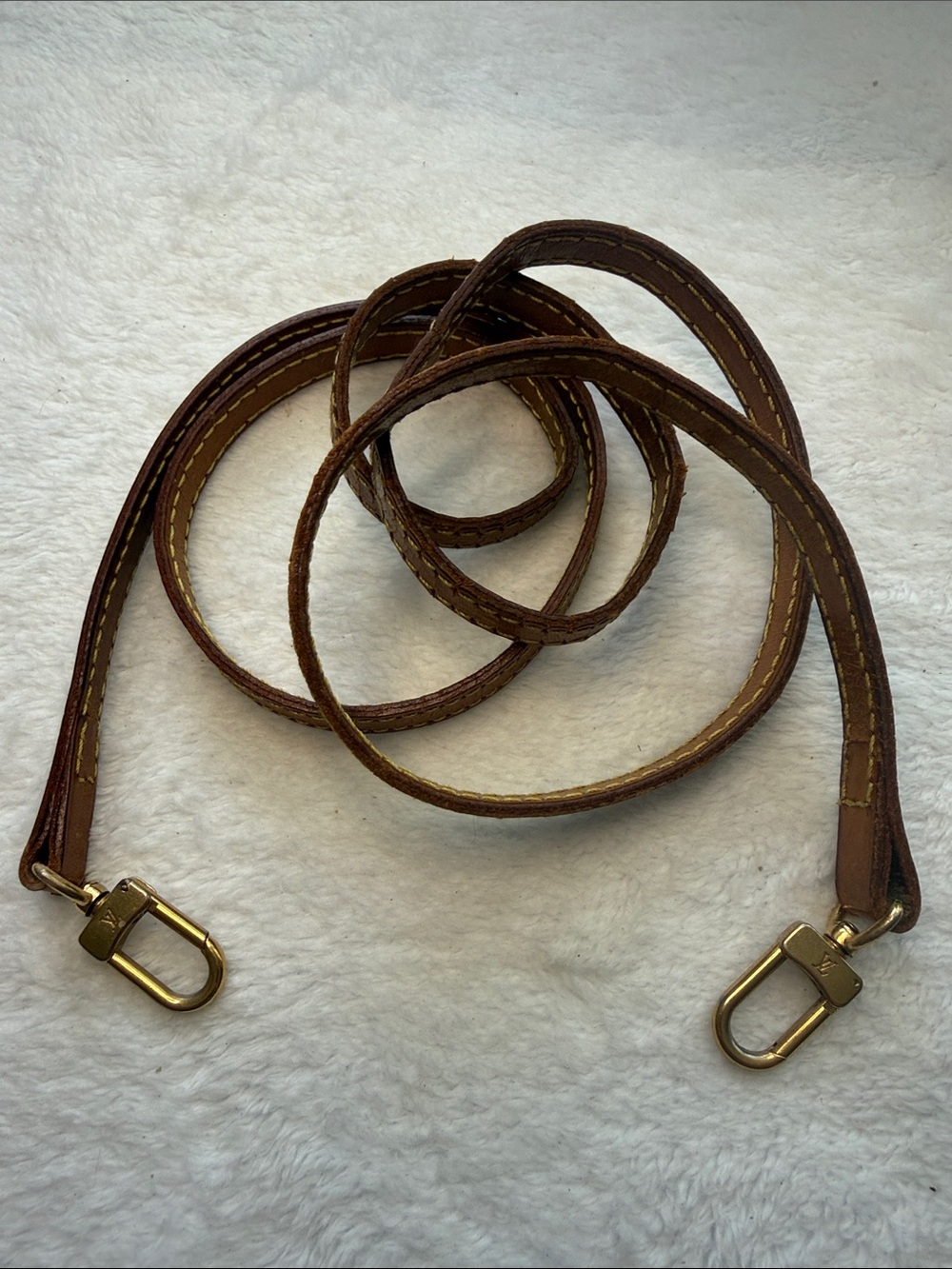 Louis Vuitton Beige Leather Crossbody Strap with Gold Clasps